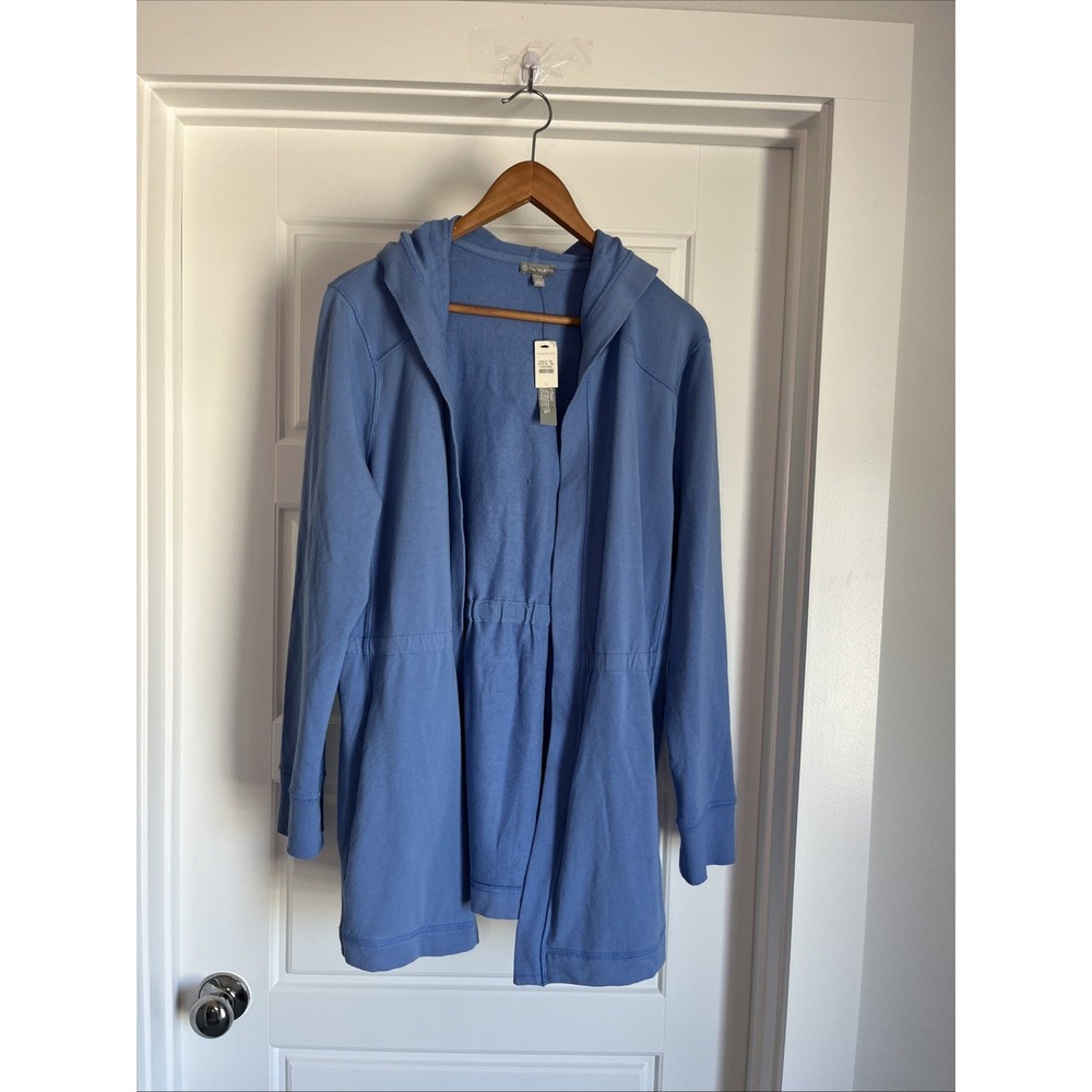 Talbots  Open Front Cardigan Hooded Cotton Blend Blue Office Workout New L